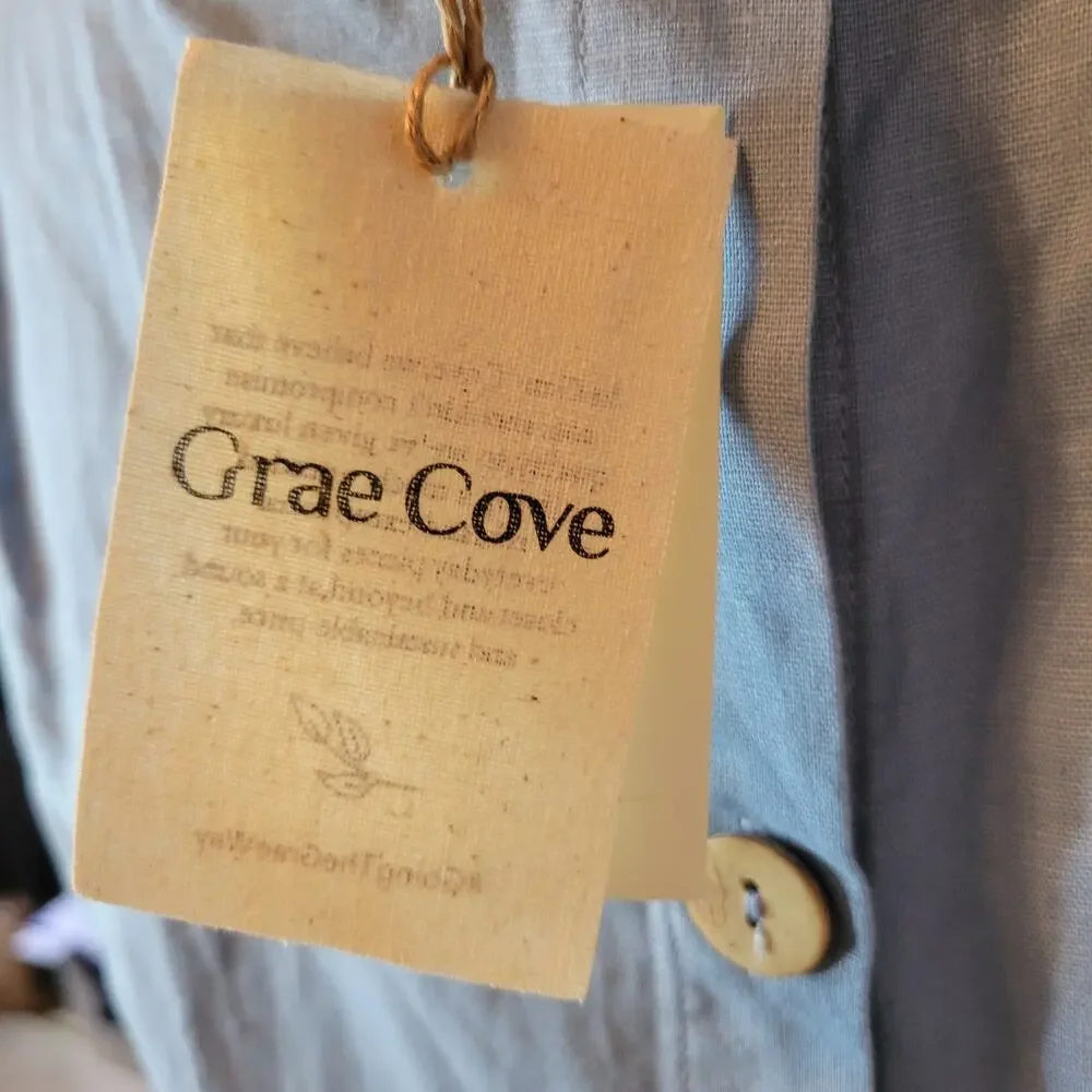 Grae Cove 55% Linen 45% Cotton Blend Powder Blue Skirt Set Back Button Size S